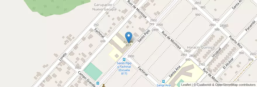 Mapa de ubicacion de Escuela 817 en アルゼンチン, ミシオネス州, Departamento Capital, Municipio De Garupá.