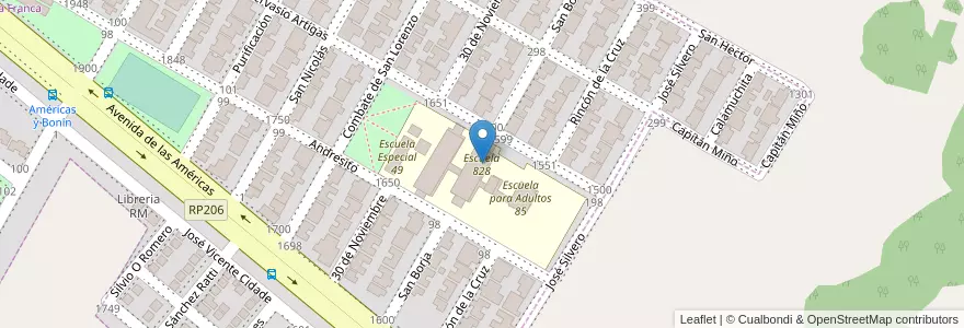 Mapa de ubicacion de Escuela 828 en アルゼンチン, ミシオネス州, Departamento Capital, Municipio De Garupá, Garupá.