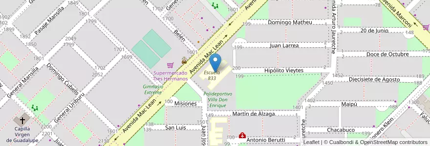 Mapa de ubicacion de Escuela 833 en アルゼンチン, チャコ州, Departamento San Fernando, Resistencia, Resistencia.