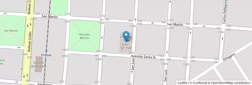 Mapa de ubicacion de Escuela "9 de Julio" N° 159 en آرژانتین, سانتافه, Departamento General López, Municipio De Firmat, Firmat.
