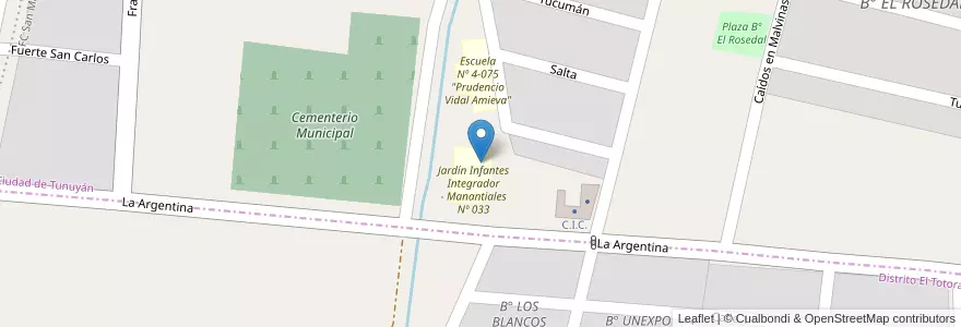 Mapa de ubicacion de Escuela Alberto Derani Nº 1-632 en Argentina, Chile, Mendoza, Departamento Tunuyán, Distrito El Totoral.