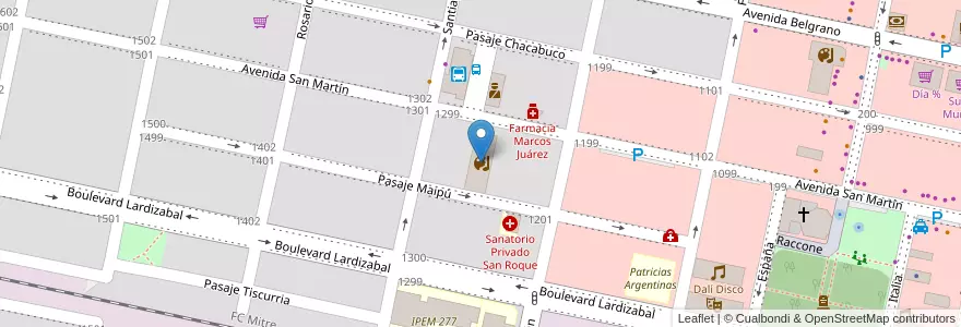 Mapa de ubicacion de Escuela Banda Municipal "José Cesanelli" en アルゼンチン, コルドバ州, Departamento Marcos Juárez, Pedanía Espinillos, Municipio De Marcos Juárez.