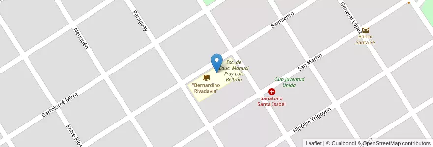 Mapa de ubicacion de ESCUELA BARTOLOMÉ MITRE Nº 179. en アルゼンチン, サンタフェ州, Departamento General López, Municipio De Santa Isabel.