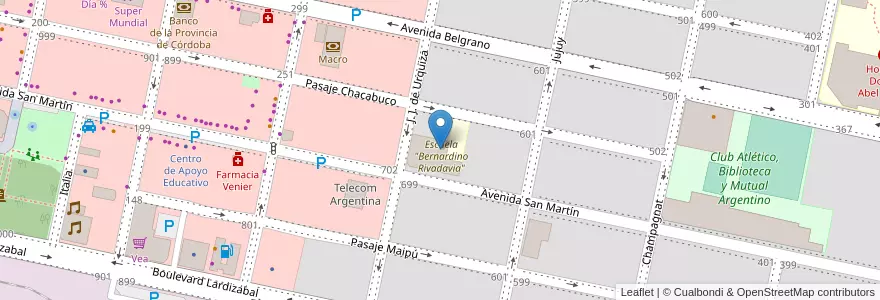 Mapa de ubicacion de Escuela "Bernardino Rivadavia" en アルゼンチン, コルドバ州, Departamento Marcos Juárez, Pedanía Espinillos, Municipio De Marcos Juárez.