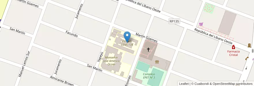 Mapa de ubicacion de Escuela CENS 134 en Arjantin, San Juan, Şili, Rawson.