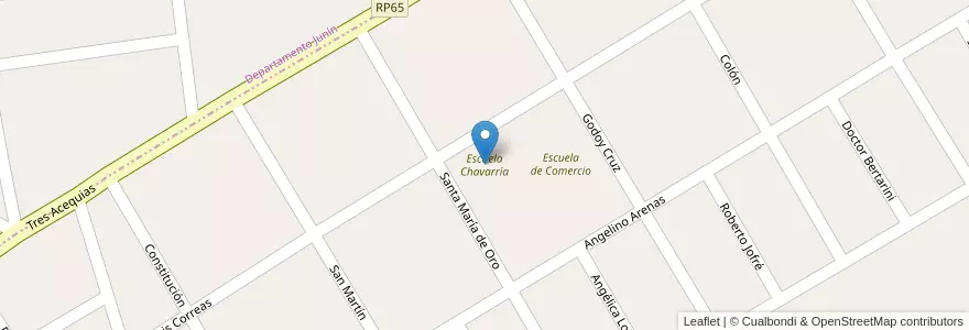 Mapa de ubicacion de Escuela Chavarría en Arjantin, Şili, Mendoza, Departamento Junín, Distrito Medrano.