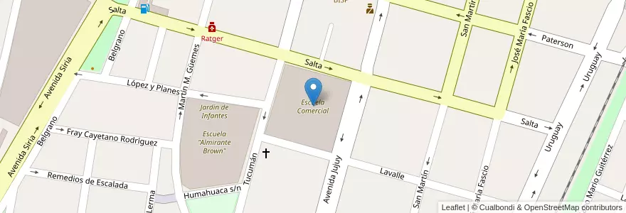 Mapa de ubicacion de Escuela Comercial en Arjantin, Jujuy, Departamento San Pedro, Municipio De San Pedro De Jujuy.