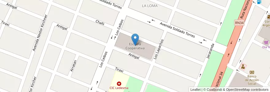 Mapa de ubicacion de Escuela Cooperativa en アルゼンチン, フフイ州, Departamento Ledesma, Municipio De Libertador General San Martín, Libertador General San Martín.