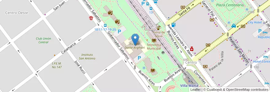 Mapa de ubicacion de Escuela Dante Alighieri en 阿根廷, Córdoba, Departamento General San Martín, Pedanía Villa María, Municipio De Villa María, Villa María.
