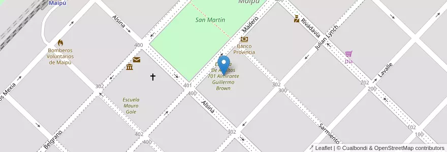 Mapa de ubicacion de Escuela De Adultos 701 Almirante Guillermo Brown en アルゼンチン, ブエノスアイレス州, Partido De Maipú, Maipú.