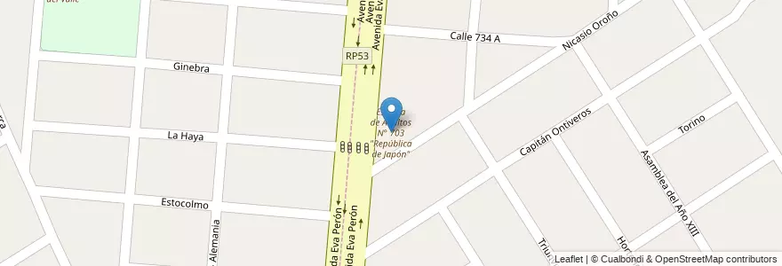Mapa de ubicacion de Escuela de Adultos N° 703 "República de Japón" en 아르헨티나, 부에노스아이레스주, Partido De Florencio Varela.