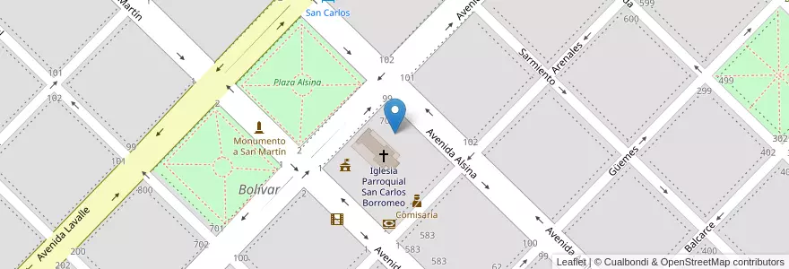 Mapa de ubicacion de Escuela De Adultos Nº 701 Bartolomé Mitre en Arjantin, Buenos Aires, Partido De Bolívar, Bolívar.