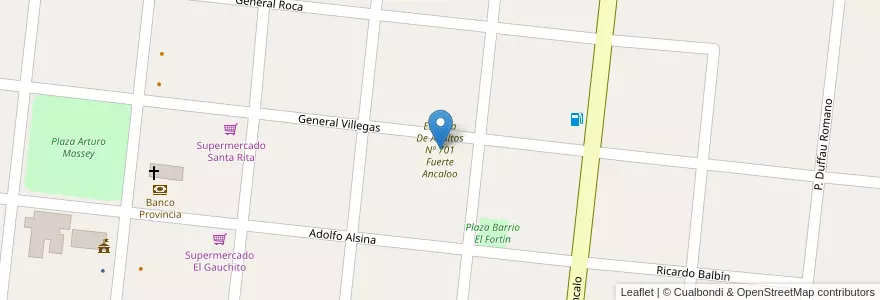 Mapa de ubicacion de Escuela De Adultos Nº 701 Fuerte Ancaloo en 아르헨티나, 부에노스아이레스주, Partido De General Pinto.