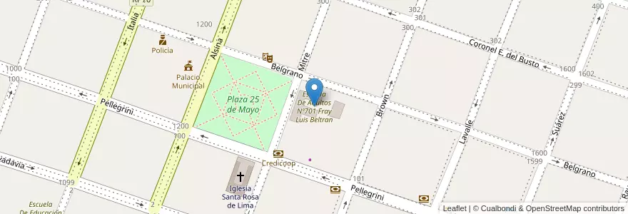 Mapa de ubicacion de Escuela De Adultos Nº701 Fray Luis Beltran en Arjantin, Buenos Aires, Partido De Bragado, Bragado.