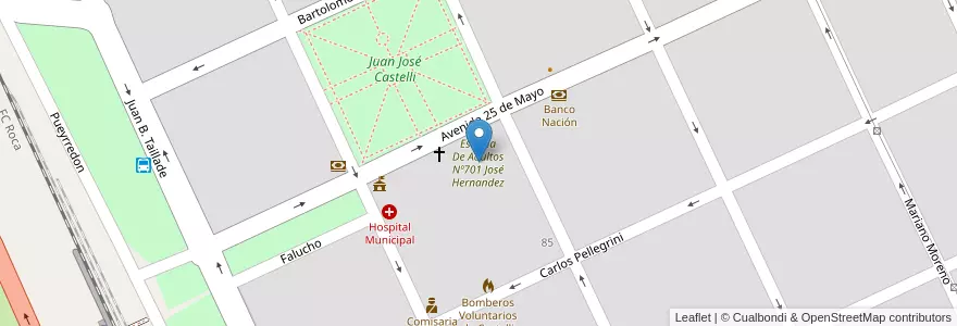 Mapa de ubicacion de Escuela De Adultos Nº701 José Hernandez en アルゼンチン, ブエノスアイレス州, Partido De Castelli.