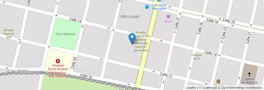 Mapa de ubicacion de Escuela De Adultos Nº702 en 阿根廷, 布宜诺斯艾利斯省, Partido De Mercedes, Mercedes.
