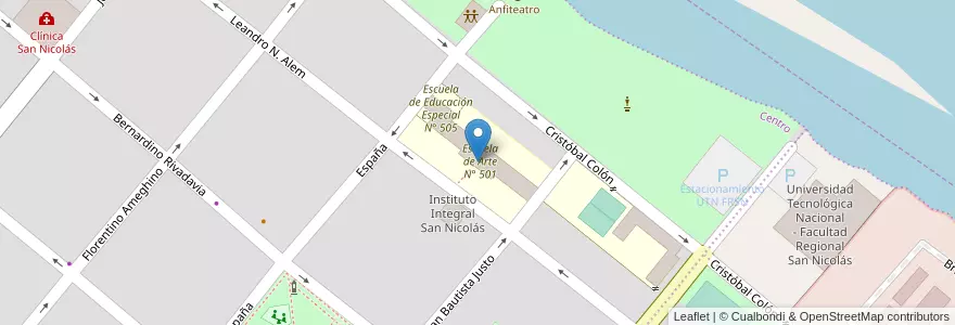 Mapa de ubicacion de Escuela de Arte N° 501 en Argentina, Buenos Aires, Partido De San Nicolás, San Nicolás De Los Arroyos.