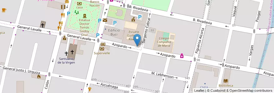 Mapa de ubicacion de Escuela de Arte Vocacional N5-007 "Julian Aguirre" en アルゼンチン, チリ, メンドーサ州, Godoy Cruz, Departamento Godoy Cruz, Distrito Ciudad De Godoy Cruz.
