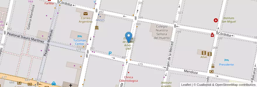 Mapa de ubicacion de Escuela de Bellas Artes - UNT en 아르헨티나, Tucumán, San Miguel De Tucumán, Departamento Capital, San Miguel De Tucumán.