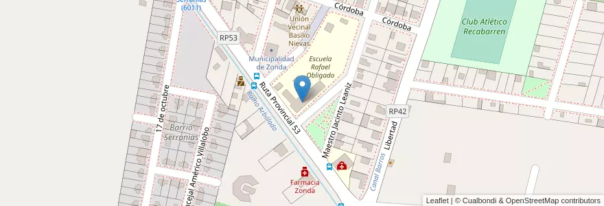 Mapa de ubicacion de Escuela de Capacitación Laboral Jerónimo Luis de Cabrera en アルゼンチン, サンフアン州, チリ, Zonda.