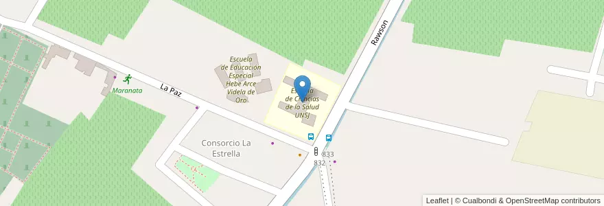 Mapa de ubicacion de Escuela de Ciencias de la Salud UNSJ en Arjantin, San Juan, Şili, Albardón.