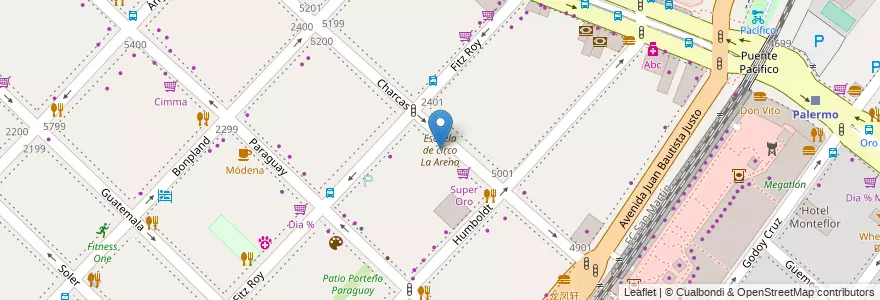 Mapa de ubicacion de Escuela de circo La Arena, Palermo en آرژانتین, Ciudad Autónoma De Buenos Aires, Buenos Aires, Comuna 14.