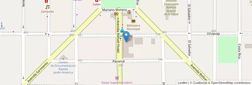 Mapa de ubicacion de Escuela de Comercio 2 en 阿根廷, Misiones, Departamento San Ignacio, Municipio De Jardín América.