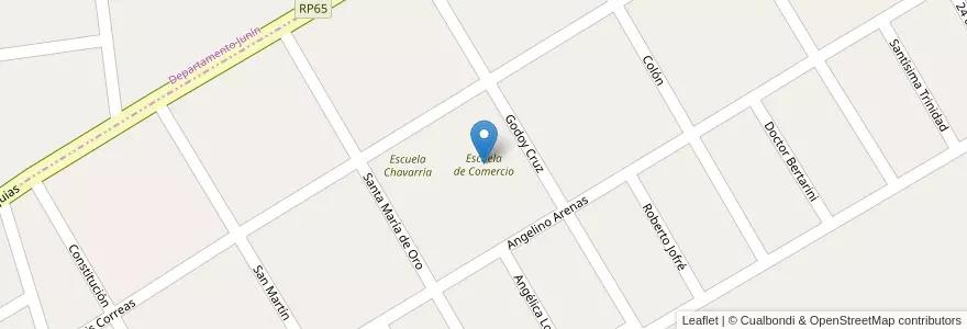 Mapa de ubicacion de Escuela de Comercio en Arjantin, Şili, Mendoza, Departamento Junín, Distrito Medrano.