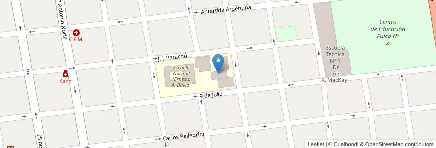Mapa de ubicacion de Escuela de Comercio "Celestino Marcó" en الأرجنتين, إنتري ريوس, Departamento Gualeguay, Distrito Cuchilla, Gualeguay.