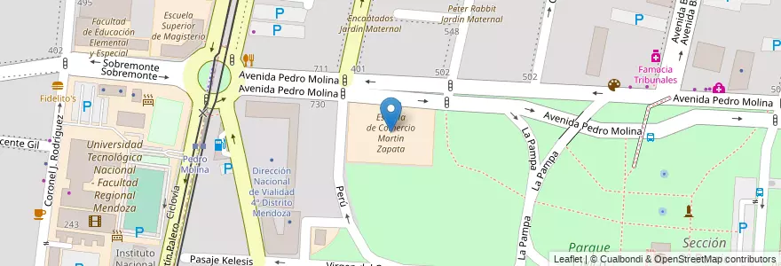 Mapa de ubicacion de Escuela de Comercio Martín Zapata en 아르헨티나, 칠레, Mendoza, Departamento Capital, Sección 2ª Barrio Cívico, Ciudad De Mendoza.