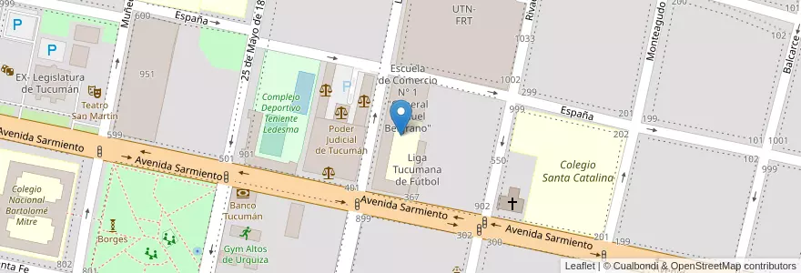 Mapa de ubicacion de Escuela de Comercio N° 1 "General Manuel Belgrano" en Argentinien, Tucumán, San Miguel De Tucumán, Departamento Capital, San Miguel De Tucumán.