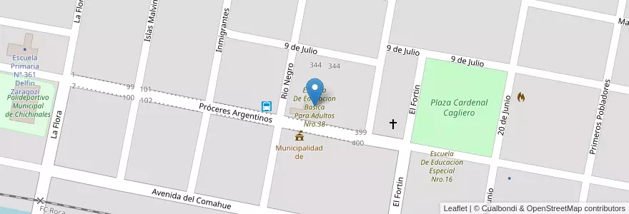 Mapa de ubicacion de Escuela De Educacion Basica Para Adultos Nro.38 en 阿根廷, 内格罗河省, Departamento General Roca, Chichinales.