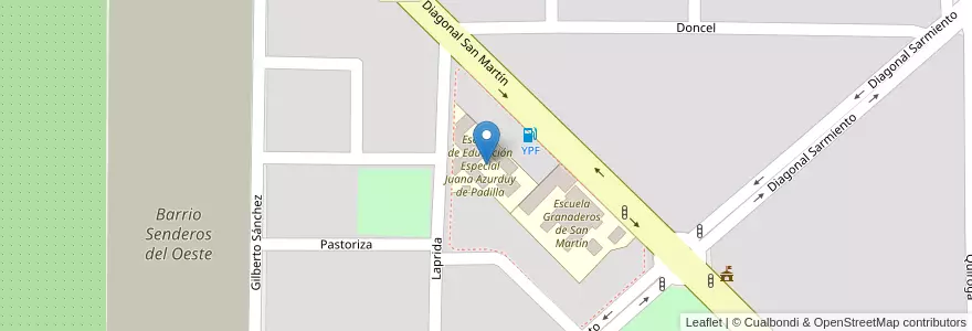 Mapa de ubicacion de Escuela de Educación Especial Juana Azurduy de Padilla en Аргентина, Сан-Хуан, Чили, 9 De Julio.