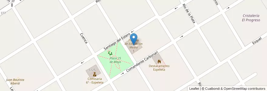 Mapa de ubicacion de Escuela de Educación Media 5 en アルゼンチン, ブエノスアイレス州, Partido De Quilmes, Ezpeleta.