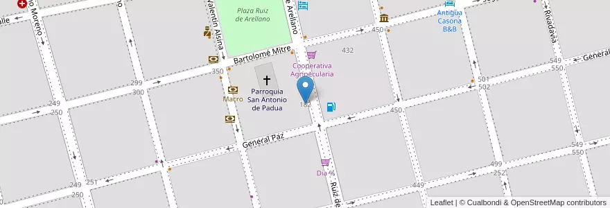 Mapa de ubicacion de Escuela De Educación Primaria 1 Bernardino Rivadavia en 阿根廷, 布宜诺斯艾利斯省, Partido De San Antonio De Areco, San Antonio De Areco.