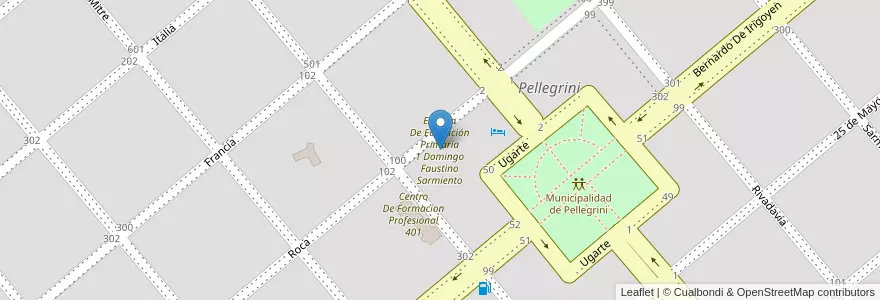 Mapa de ubicacion de Escuela De Educación Primaria 1 Domingo Faustino Sarmiento en Arjantin, Buenos Aires, Partido De Pellegrini, Pellegrini.