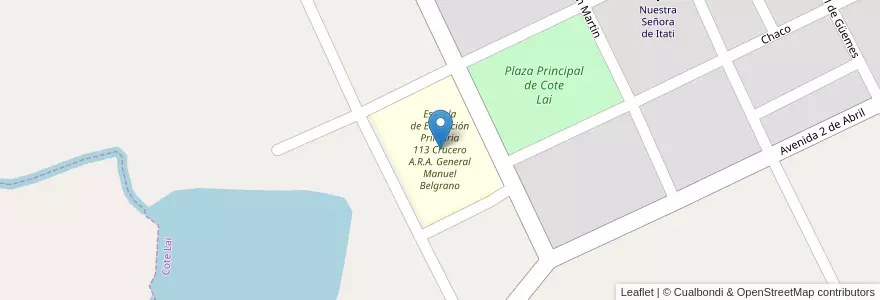 Mapa de ubicacion de Escuela de Educación Primaria 113 Crucero A.R.A. General Manuel Belgrano en アルゼンチン, チャコ州, Departamento Tapenagá, Municipio De Cote Lai, Cote Lai.