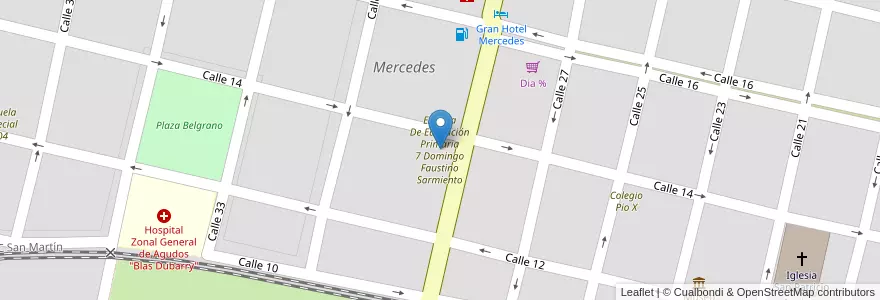 Mapa de ubicacion de Escuela De Educación Primaria 7 Domingo Faustino Sarmiento en アルゼンチン, ブエノスアイレス州, Partido De Mercedes, Mercedes.