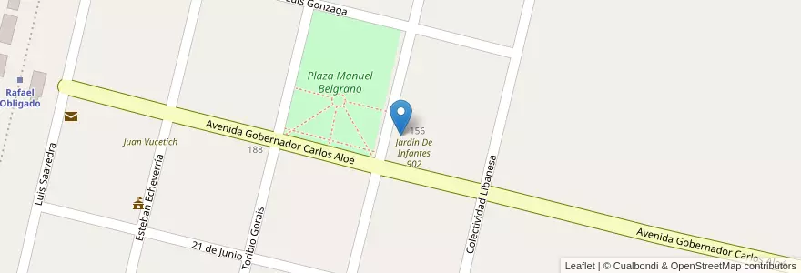 Mapa de ubicacion de Escuela De Educación Primaria 7 Genral Manuel Belgrano en Argentine, Province De Buenos Aires, Partido De Rojas.
