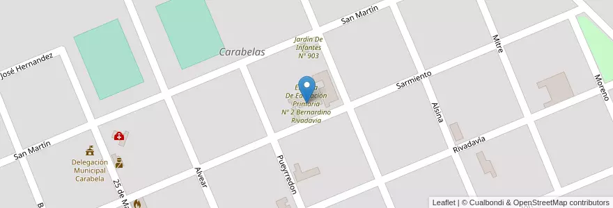 Mapa de ubicacion de Escuela De Educación Primaria Nº 2 Bernardino Rivadavia en Argentina, Buenos Aires, Partido De Rojas.