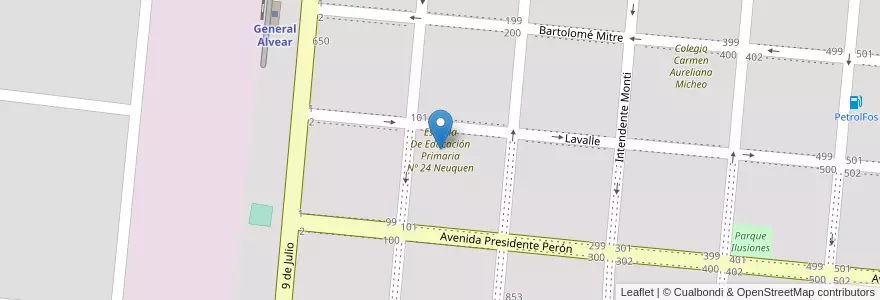 Mapa de ubicacion de Escuela De Educación Primaria Nº 24 Neuquen en 阿根廷, 布宜诺斯艾利斯省, Partido De General Alvear, General Alvear.