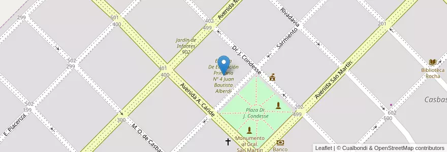 Mapa de ubicacion de Escuela De Educación Primaria Nº 4 Juan Bautista Alberdi en Argentina, Buenos Aires, Partido De Guaminí, Casbas.
