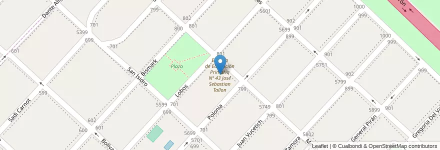Mapa de ubicacion de Escuela de Educación Primaria Nº 43 José Sebastian Tallon en Arjantin, Buenos Aires, Partido De Avellaneda, Wilde.