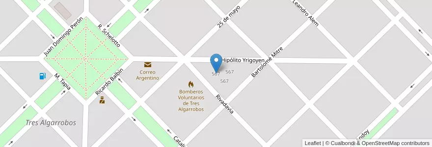 Mapa de ubicacion de Escuela De Educación Primaria Nº3 General Jose De San Martín en Arjantin, Buenos Aires, Partido De Carlos Tejedor, Tres Algarrobos.