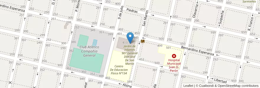 Mapa de ubicacion de Escuela De Educación Secundaria 1 Gral. Don Jose De San Martin en Argentinien, Provinz Buenos Aires, Partido De Salto.