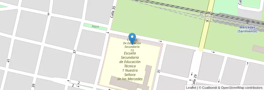 Mapa de ubicacion de Escuela De Educación Secundaria 13 en 아르헨티나, 부에노스아이레스주, Partido De Mercedes, Mercedes.