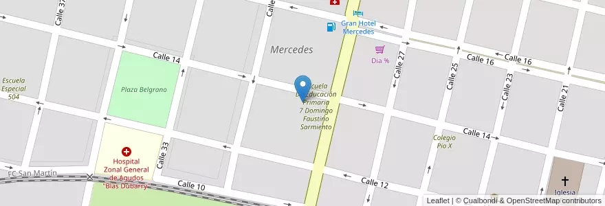 Mapa de ubicacion de Escuela De Educación Secundaria 15 en 아르헨티나, 부에노스아이레스주, Partido De Mercedes, Mercedes.