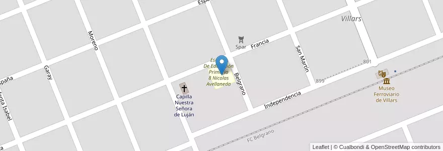 Mapa de ubicacion de Escuela de educación secundaria 2 Nicolás Avellaneda en 阿根廷, 布宜诺斯艾利斯省, Partido De Marcos Paz, Villars.