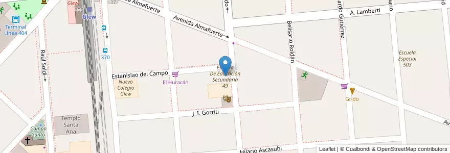 Mapa de ubicacion de Escuela De Educación Secundaria 49 en Arjantin, Buenos Aires, Partido De Almirante Brown, Glew.
