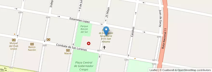 Mapa de ubicacion de Escuela de Educación Secundaria 8115 San Antonio en Argentinië, Santa Fe, Departamento San Justo, Municipio De Gobernador Crespo.